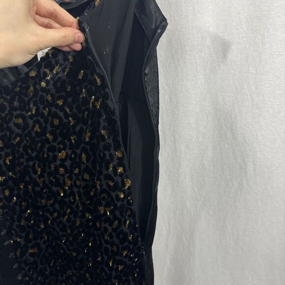 Intermix Ava Velvet Black Gold Leopard Slit Prom Midi Slip Dress Womens Size 4 - Picture 12 of 12